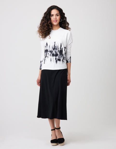 Splatter Tie Dyed Batwing Tee White with Black