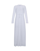 Lace Trimmed Button Nightgown with Drawstring White