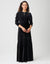 Velour Curve Tiered Maxi Dress Shabbos Robe with Puff Sleeves and Gold Buttons