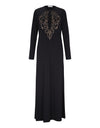 Button Nightgown with Flocked Medallion Motif Black
