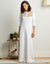 Button Front Nightgown with Flocked Yoke Design Beige