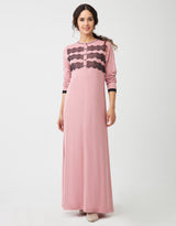 Triple Lace Button Front Nightgown Pink Black