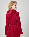 Terry Wrap Long Waffle Textured Belted Bathrobe With Hood Raspberry