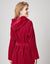 Terry Wrap Long Waffle Textured Belted Bathrobe With Hood Raspberry