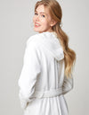 Terry Wrap Long Waffle Textured Belted Bathrobe With Hood White