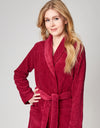 Terry Wrap Long Waffle Textured Belted Bathrobe With Shawl Collar Raspberry