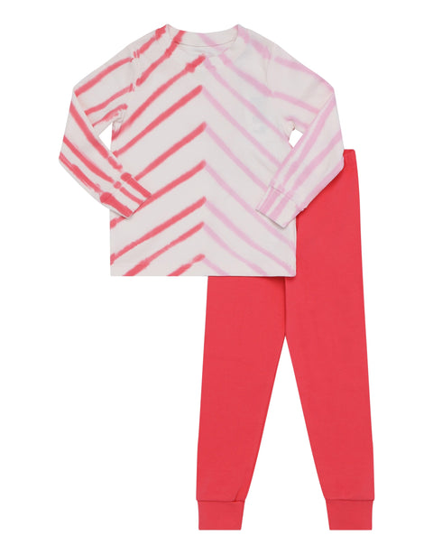 Kids Pima Cotton Chevron Strokes Pajamas Legging Playwear Set Pink