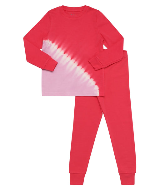 Kids Pima Cotton Diagonal Tie Dye Pajamas Legging Playwear Set Pink