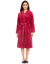 Terry Wrap Short Belted Hoodie Bathrobe with Piped Trim Raspberry