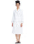 Terry Wrap Short Belted Bathrobe with Contrast Piped Trim White Gray